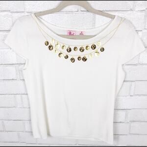 Pink Poodle Stretchy White Gold Coin Top Size Small